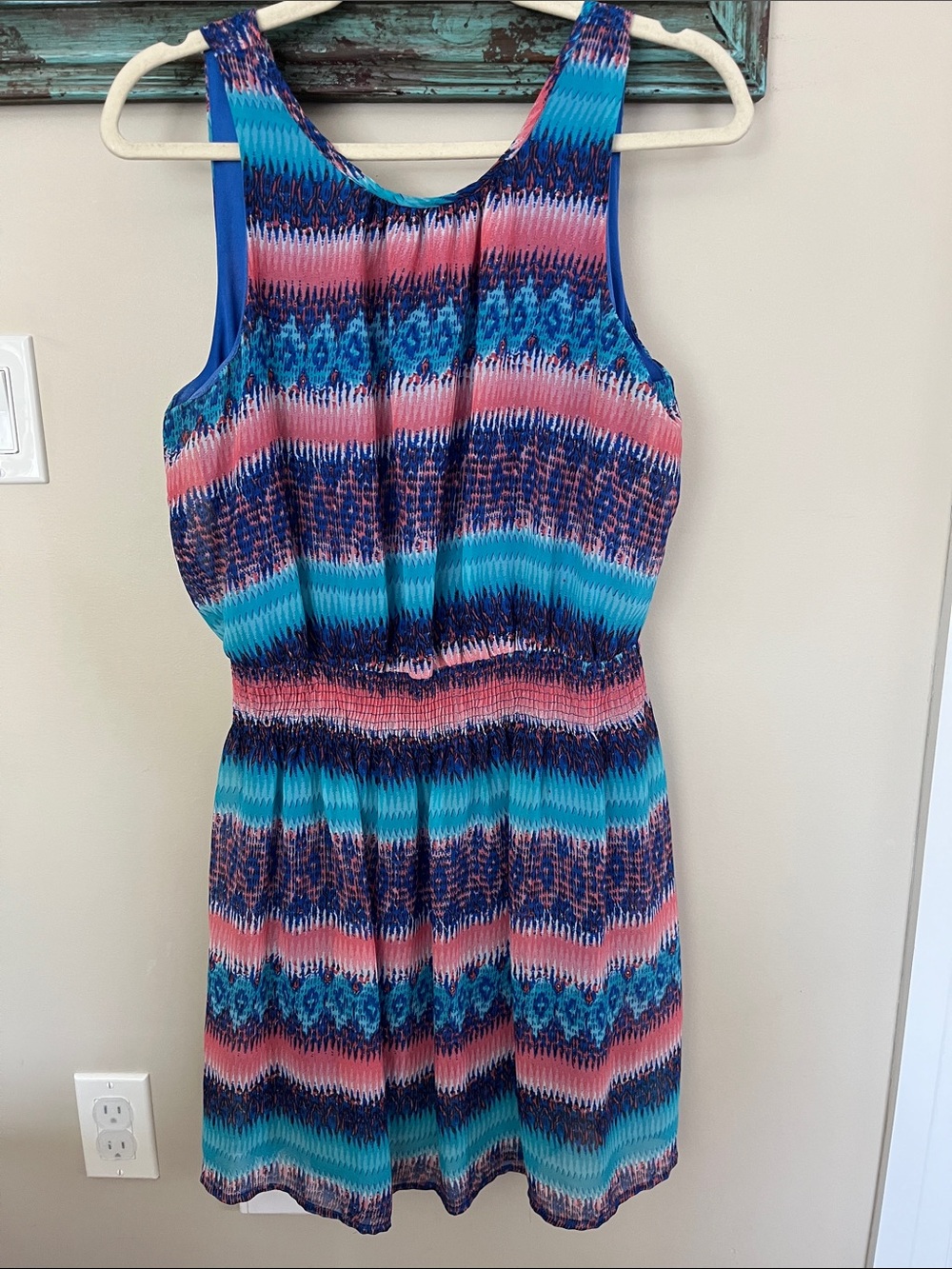 Fun & Flirt Blue and Pink Chevron-Style Tank Dress